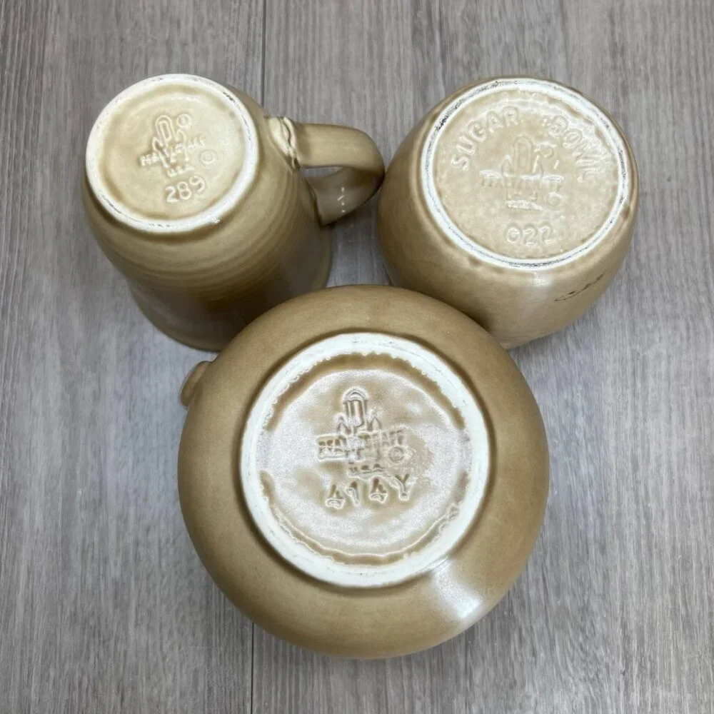 Vtg Pfaltzgraff Folk Art Sugar Bowl Creamer Set of 3 Stoneware Floral Blue Tan - Picture 5 of 16